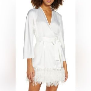 Rya Swan Charmeuse & Ostrich Feather Wrap Robe